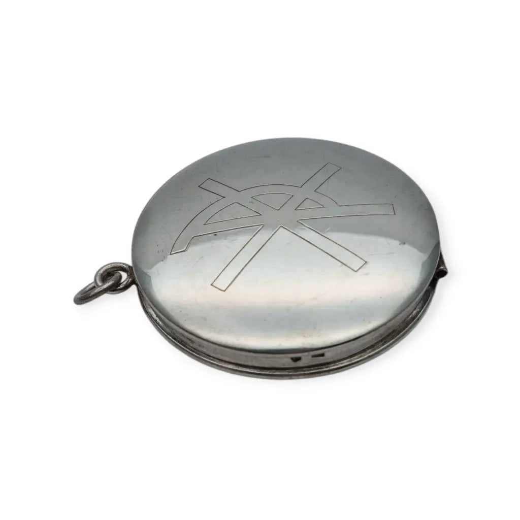 Caja porta viático antigua en plata 925 hostiario vintage con símbolo cristiano
