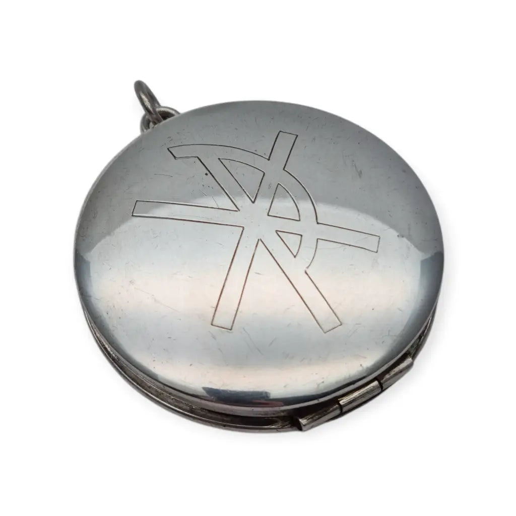 Caja porta viático antigua en plata 925 hostiario vintage con símbolo cristiano