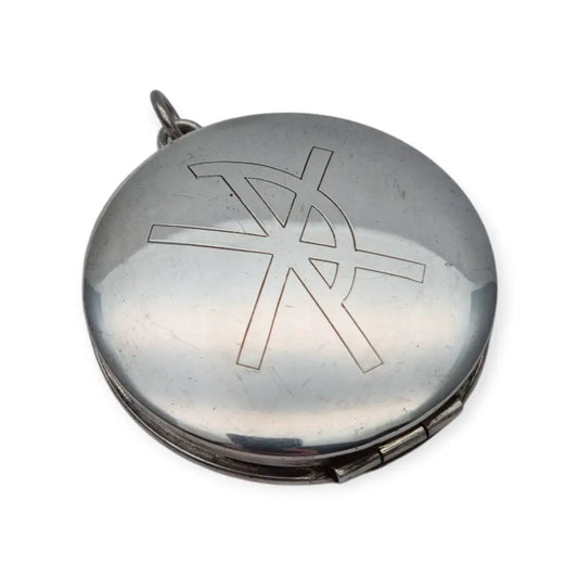 Caja porta viático antigua en plata 925 hostiario vintage con símbolo cristiano