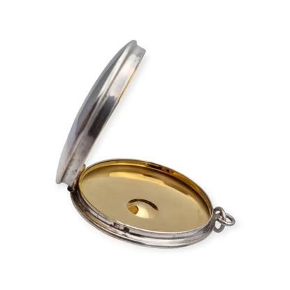 Caja porta viático antigua en plata 925 hostiario vintage con símbolo cristiano