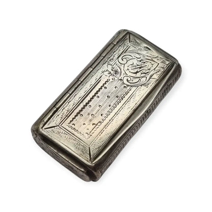 Caja de rapé antigua francesa en plata grabada con monograma y bisagra Circa