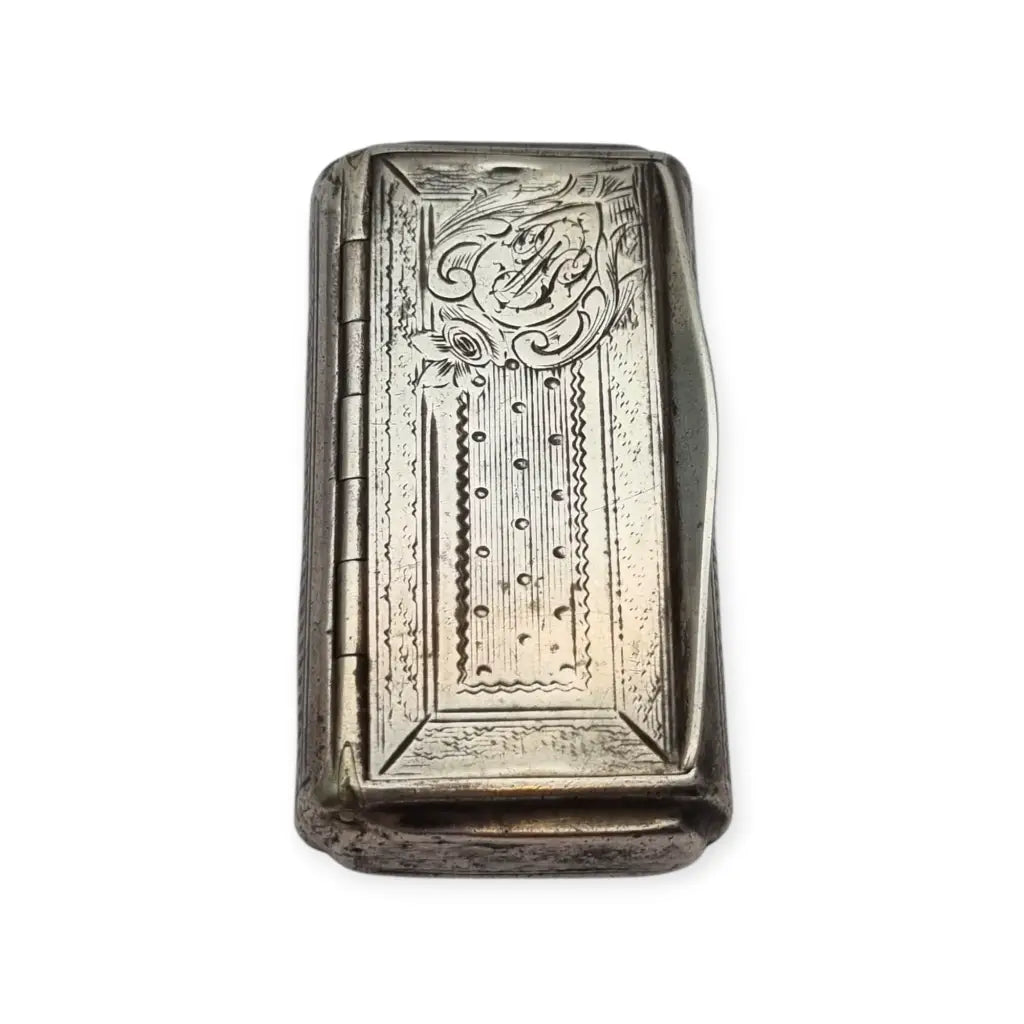 Caja de rapé antigua francesa en plata grabada con monograma y bisagra Circa