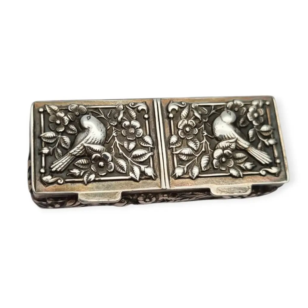 Caja rectangular antigua plata 925 pastillero doble tapa repujados joyero