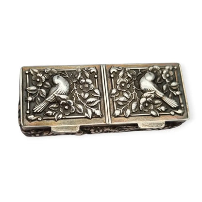 Caja rectangular antigua plata 925 pastillero doble tapa repujados joyero