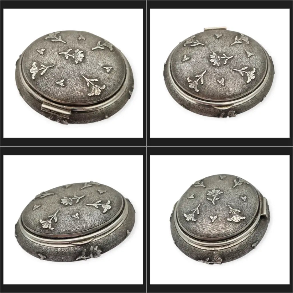 Caja vintage ovalada floral en relieve de plata italiana 800 firmada Mambretti