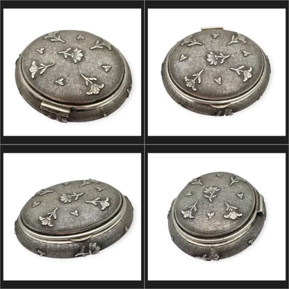 Caja vintage ovalada floral en relieve de plata italiana 800 firmada Mambretti