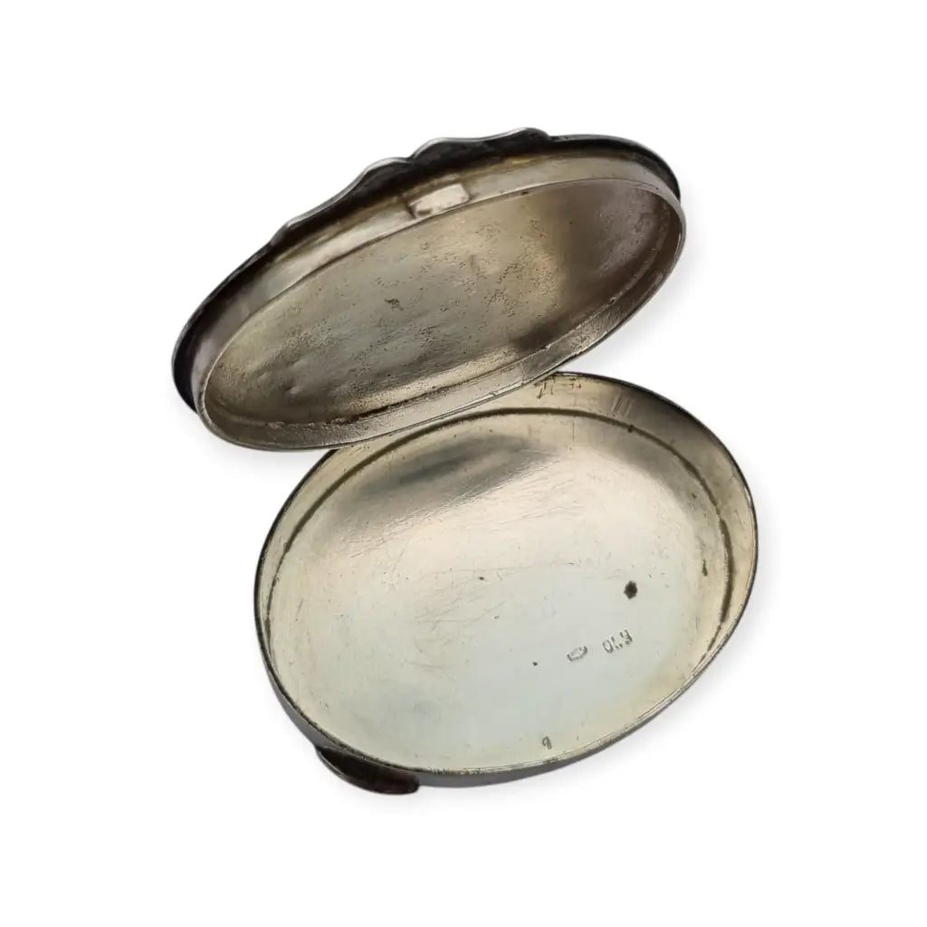 Caja vintage de plata 800 con tapa esmaltada floral calada joyero ovalado