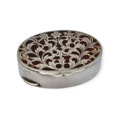 Caja vintage de plata 800 con tapa esmaltada floral calada joyero ovalado