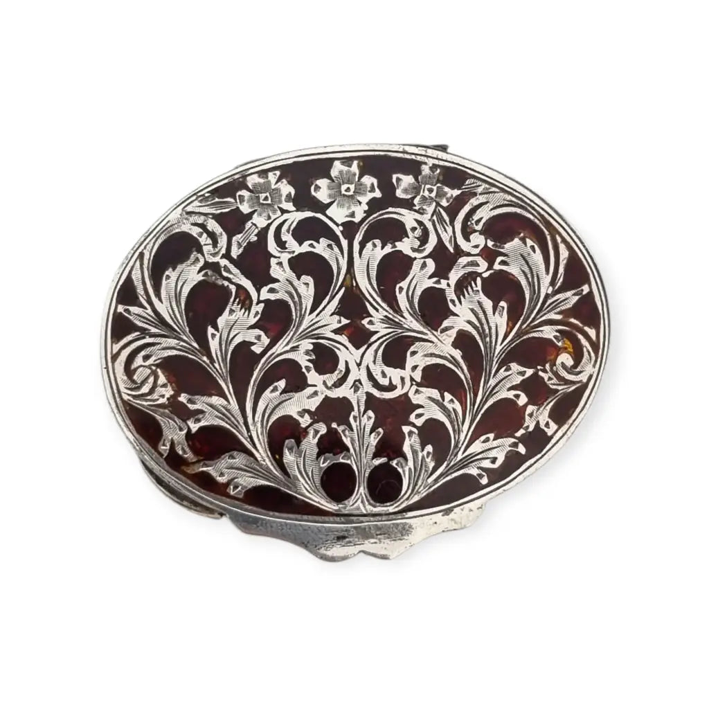 Caja vintage de plata 800 con tapa esmaltada floral calada joyero ovalado