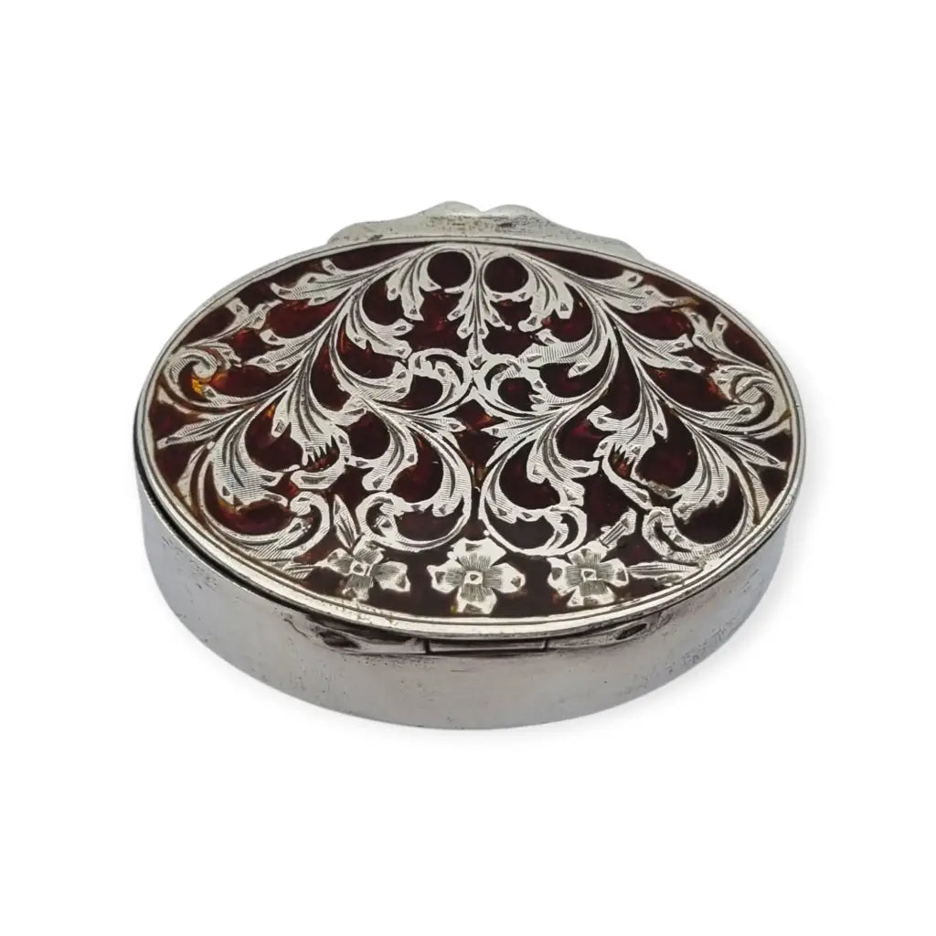 Caja vintage de plata 800 con tapa esmaltada floral calada joyero ovalado