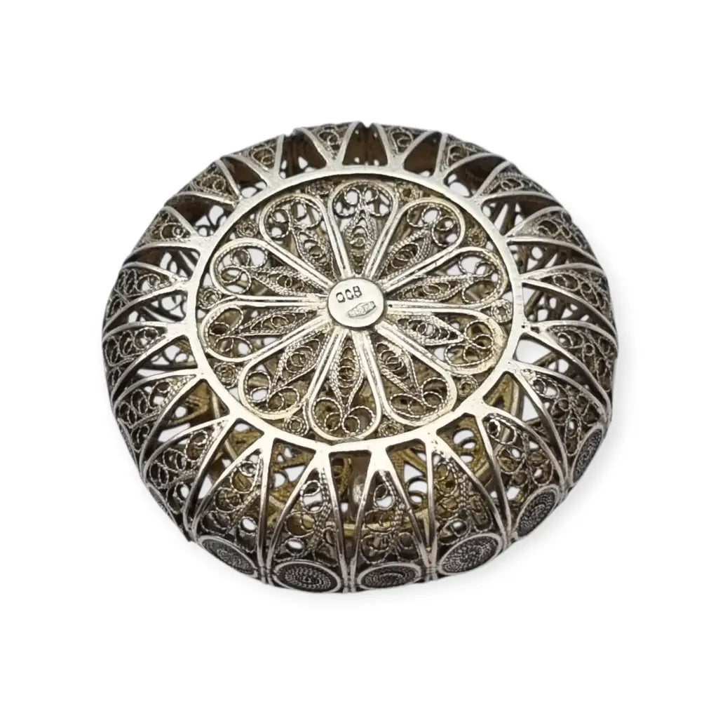 Caja vintage redonda de filigrana en plata 800 trabajo artesanal siglo XX.