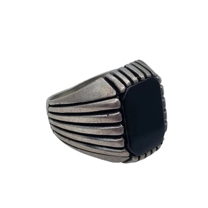 Anillo de ónix negro en plata 925 estilo anillo sello para hombre joyería