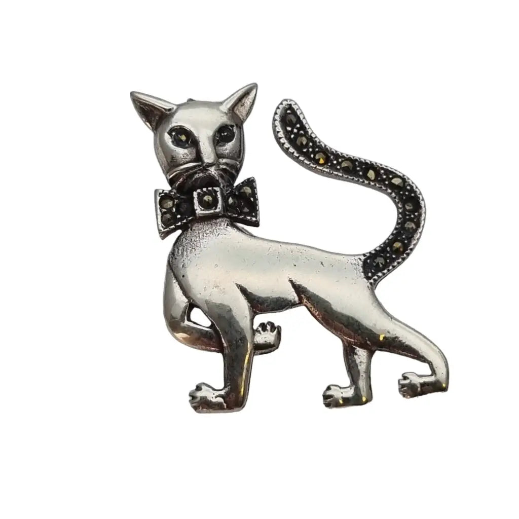 Broche de plata gato pin broche ley marcasita