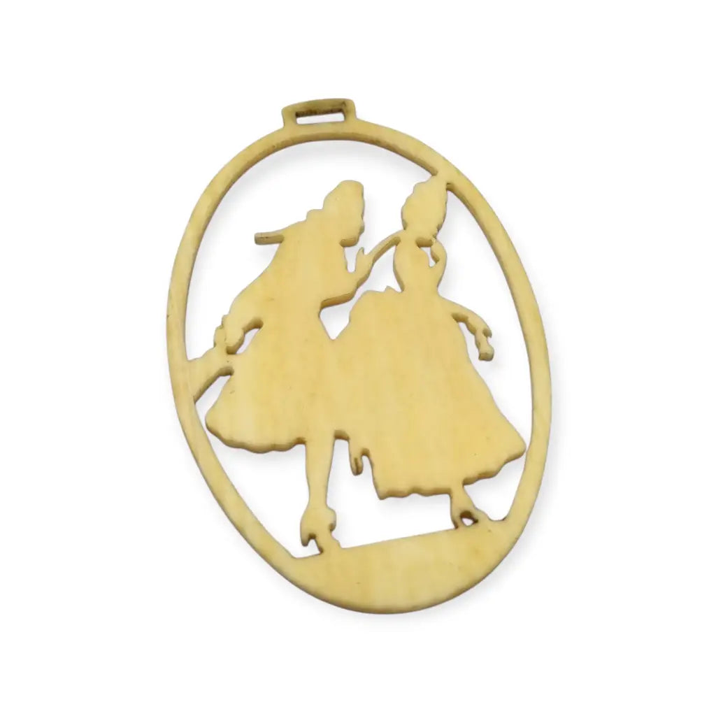 Colgante antiguo de celuloide tallado y pintado a mano con pareja romántica