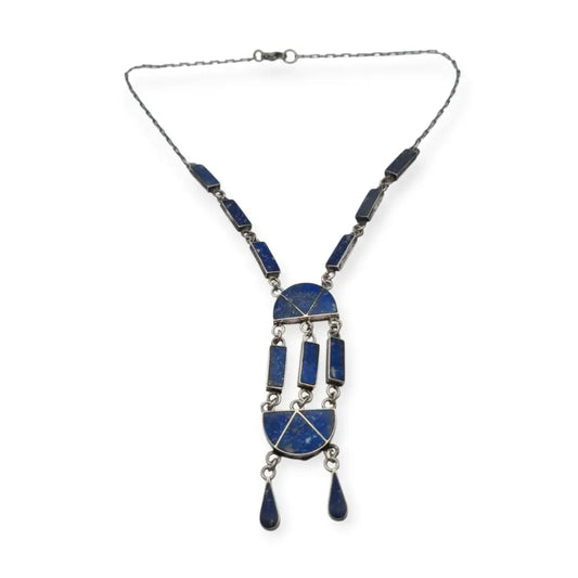 Colgante boho artesanal en plata 950 y lapislázuli diseño geométrico rústico