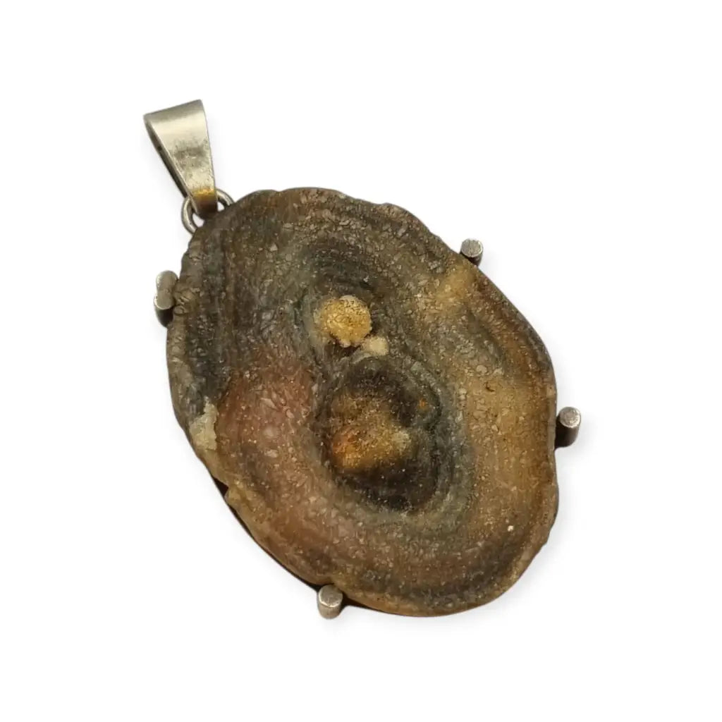 Colgante boho vintage en plata con drusa natural ovalada,| Circa 1970.