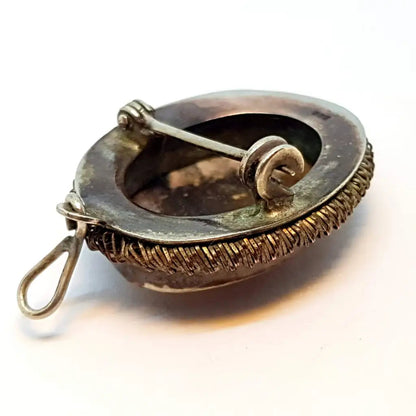 Colgante camafeo concha vintage madre perla tallada broche de plata 800.