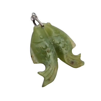 Colgante carpa koi de doble pez dije jade vintage con tallado en ambos