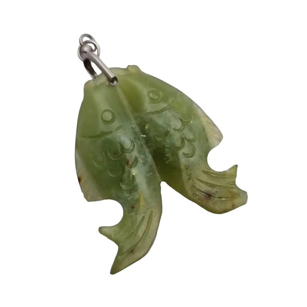 Colgante carpa koi de doble pez dije jade vintage con tallado en ambos