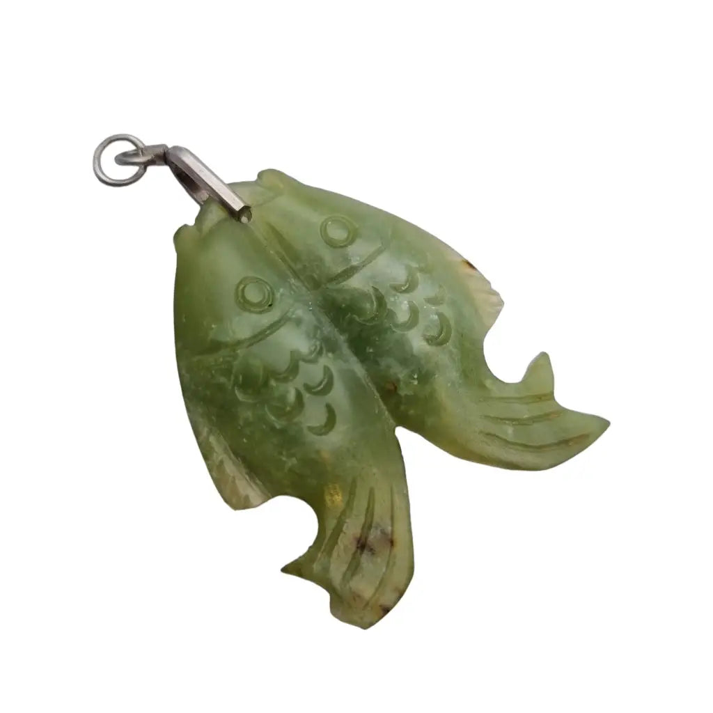 Colgante carpa koi de doble pez dije jade vintage con tallado en ambos