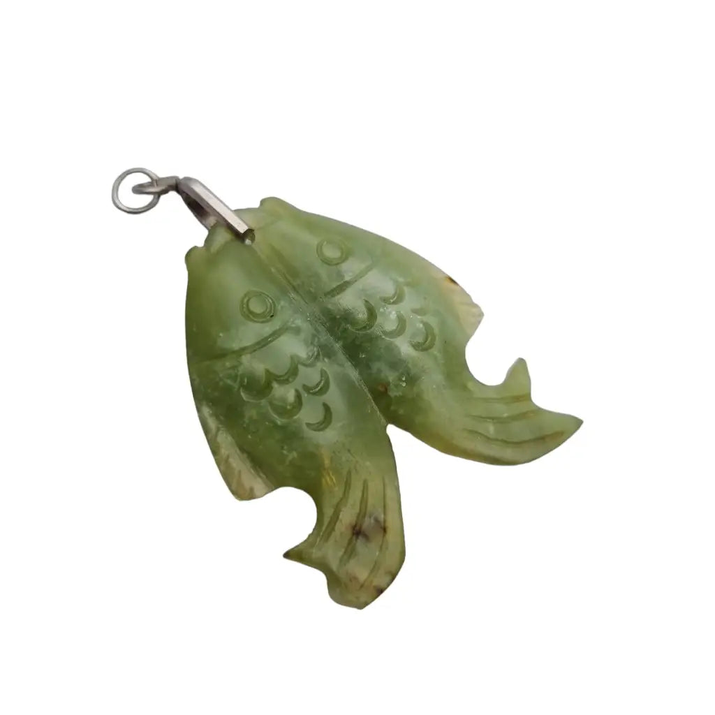 Colgante carpa koi de doble pez dije jade vintage con tallado en ambos