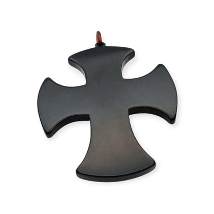 Colgante cruz art déco con incrustaciones y strass baquelita grabada años