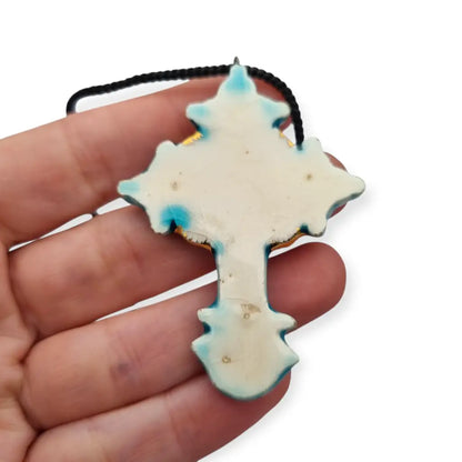Colgante cruz esmaltada azul y dorado colgante religioso vintage francés d elos