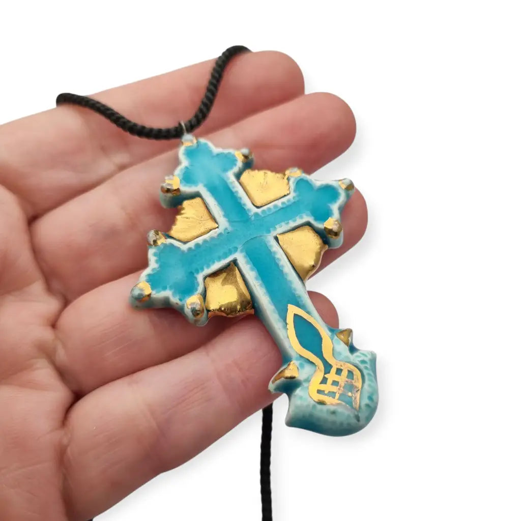 Colgante cruz esmaltada azul y dorado colgante religioso vintage francés d elos