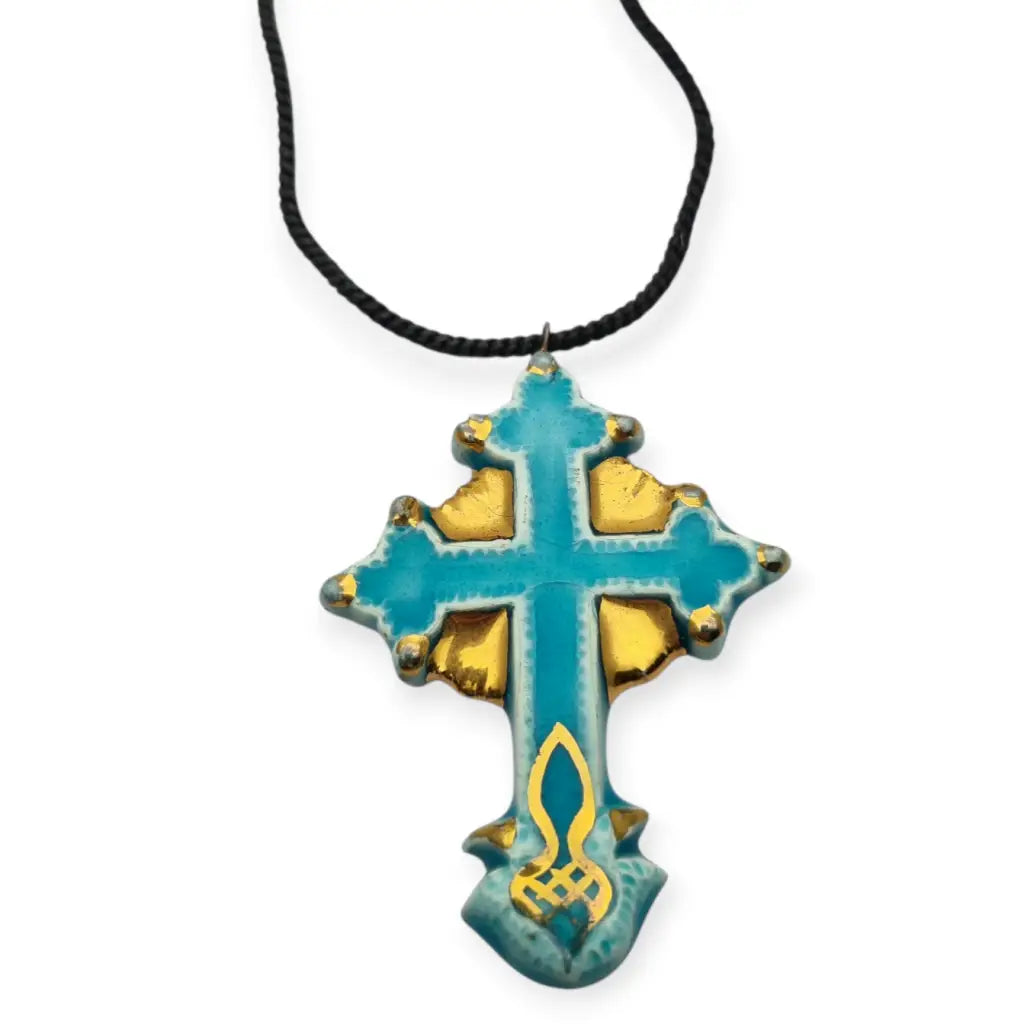Colgante cruz esmaltada azul y dorado colgante religioso vintage francés d elos