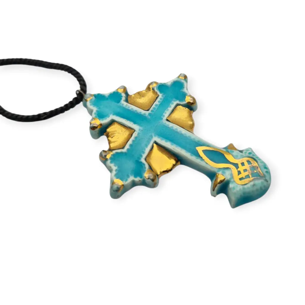 Colgante cruz esmaltada azul y dorado colgante religioso vintage francés d elos
