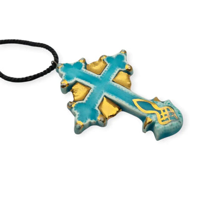 Colgante cruz esmaltada azul y dorado colgante religioso vintage francés d elos