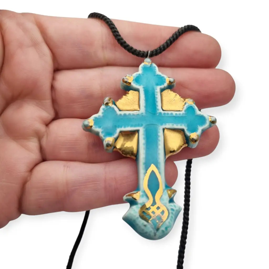 Colgante cruz esmaltada azul y dorado colgante religioso vintage francés d elos