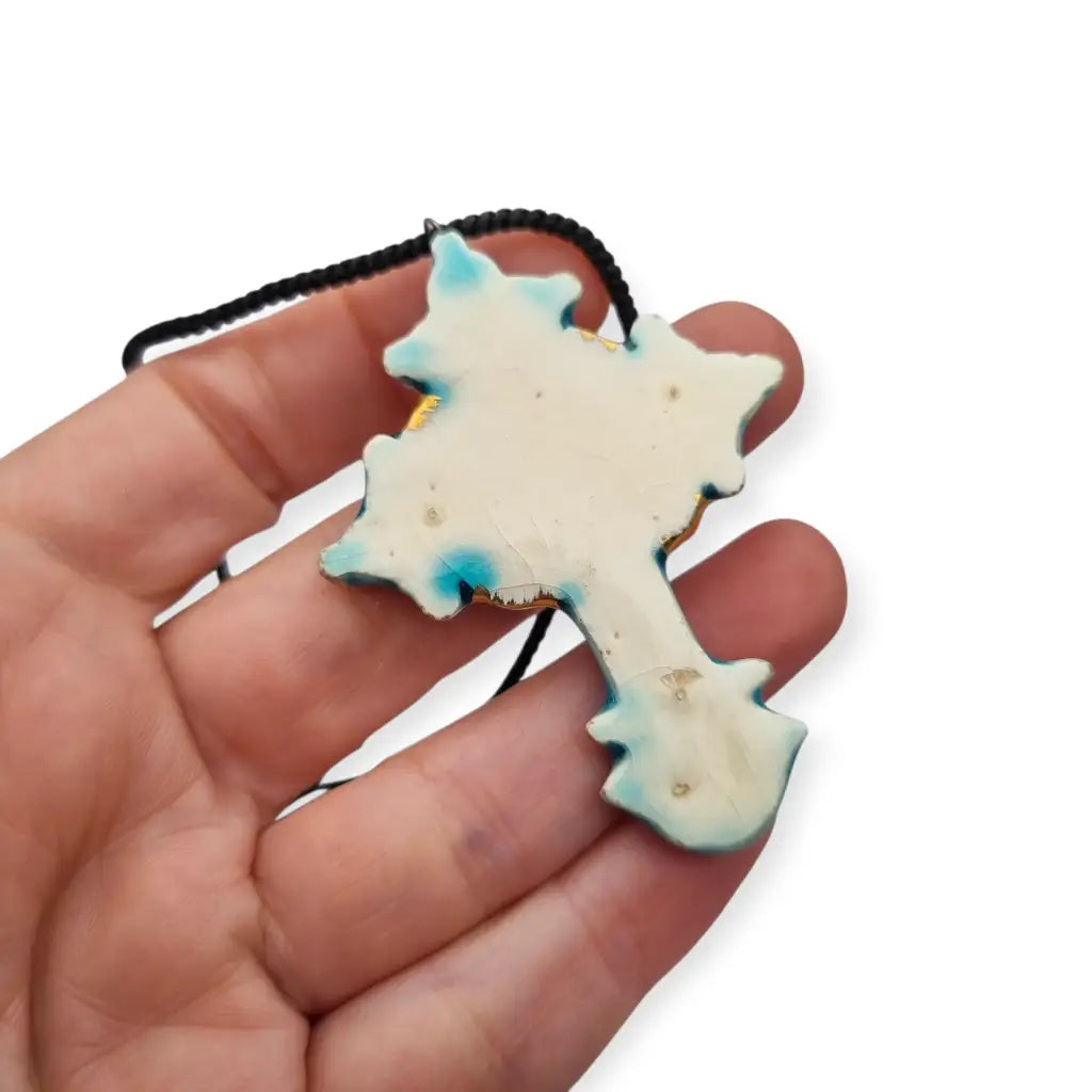 Colgante cruz esmaltada azul y dorado colgante religioso vintage francés d elos