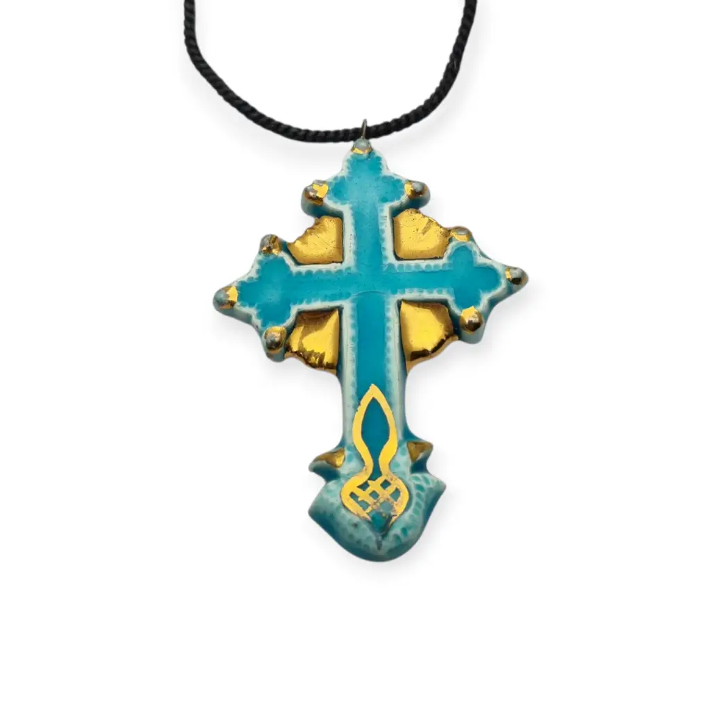 Colgante cruz esmaltada azul y dorado colgante religioso vintage francés d elos
