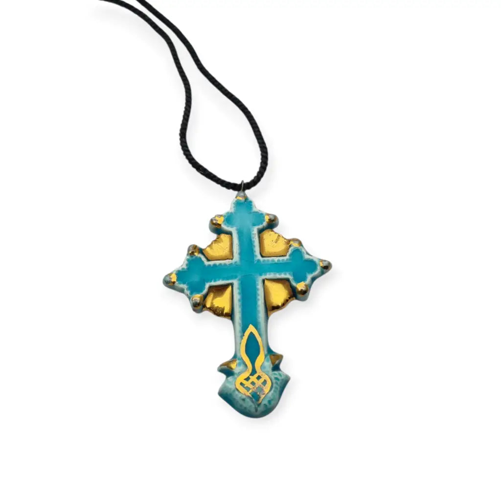 Colgante cruz esmaltada azul y dorado colgante religioso vintage francés d elos