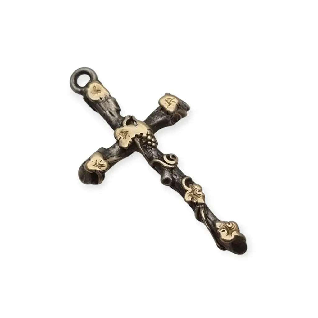 Colgante cruz con vid en plata y oro regalos religiosos vintage de los años