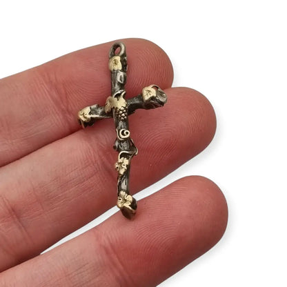 Colgante cruz con vid en plata y oro regalos religiosos vintage de los años