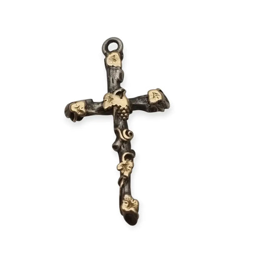 Colgante cruz con vid en plata y oro regalos religiosos vintage de los años