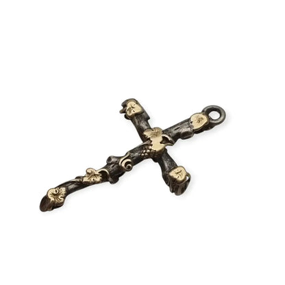 Colgante cruz con vid en plata y oro regalos religiosos vintage de los años