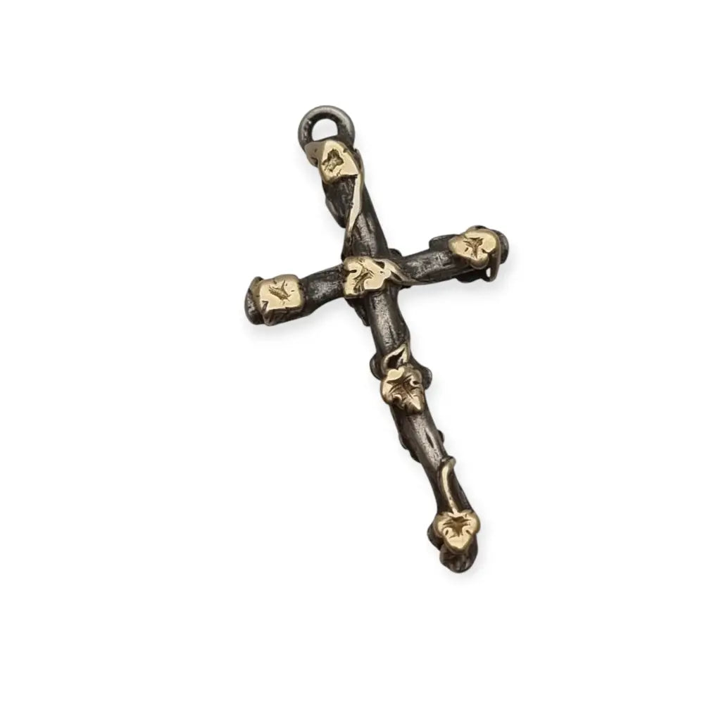 Colgante cruz con vid en plata y oro regalos religiosos vintage de los años