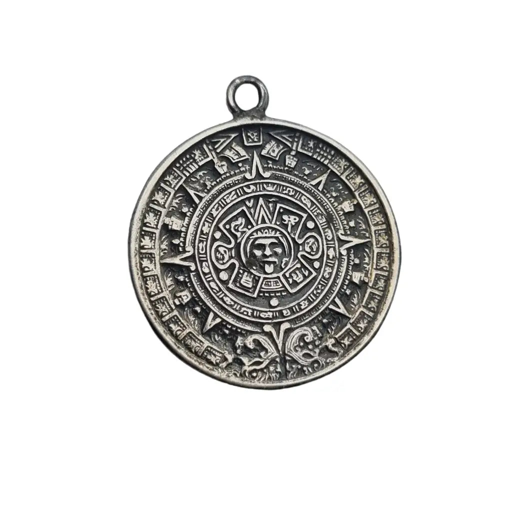 Colgante de plata esterlina del calendario maya azteca joyería tribal mexicana