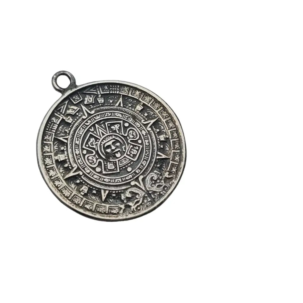 Colgante de plata esterlina del calendario maya azteca joyería tribal mexicana