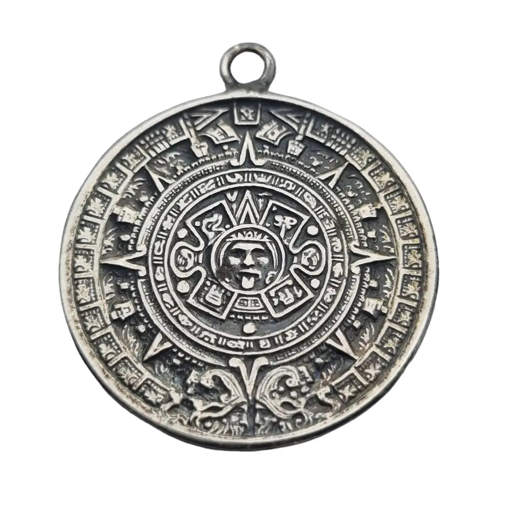 Colgante de plata esterlina del calendario maya azteca joyería tribal mexicana