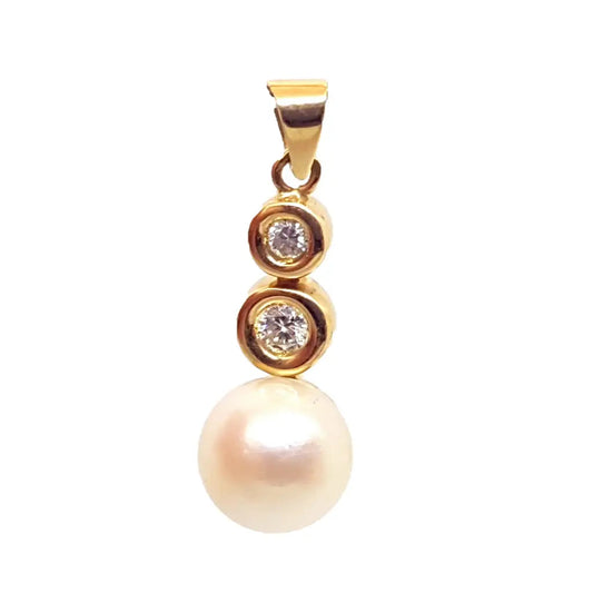 Colgante de oro con diamantes y perlas amarillo 18k joyas brillantes