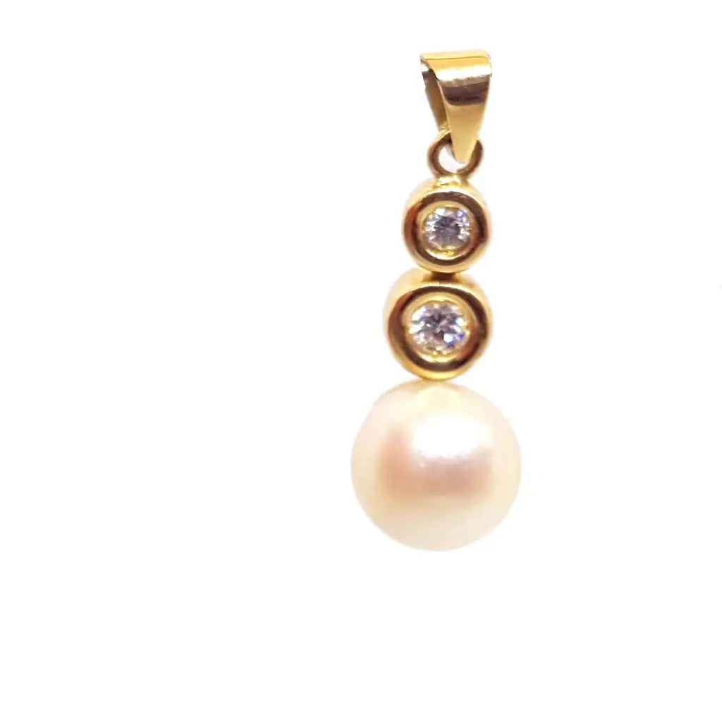 Colgante de oro con diamantes y perlas amarillo 18k joyas brillantes