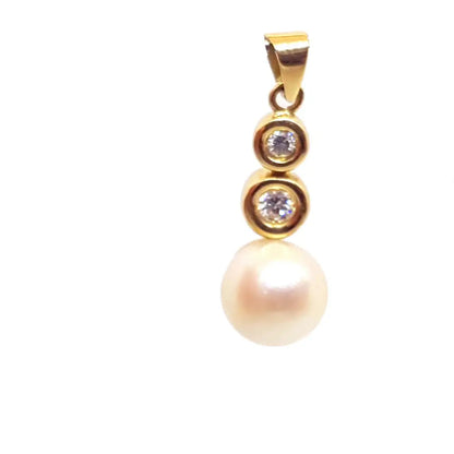 Colgante de oro con diamantes y perlas amarillo 18k joyas brillantes