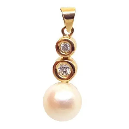 Colgante de oro con diamantes y perlas amarillo 18k joyas brillantes
