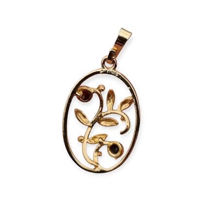 Colgante floral ovalado Oria en oro laminado con rubí azul y zafiro rosa –