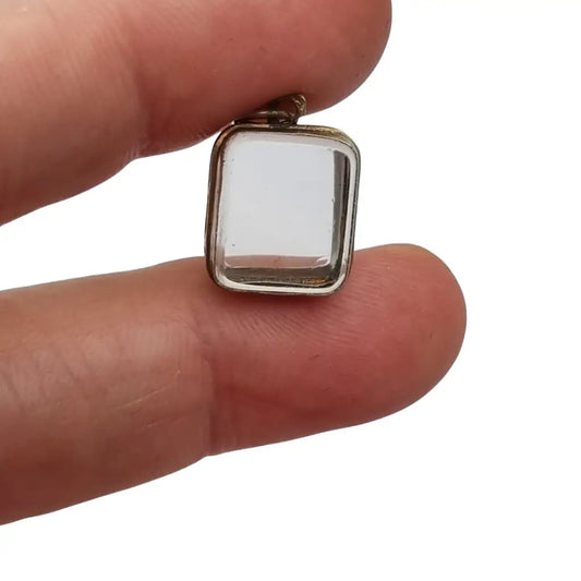 Colgante guardapelo antiguo rectangular doble cristal latón dorado siglo