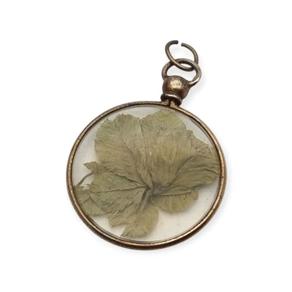 Colgante Guardapelo para fotos antiguo con flor natural seca bajo cristal 1940.